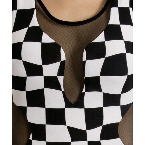Cameo Women's Dress Maxi Dress Black Checker Mesh Inset Contour Tank Sexy - Picture 5 of 9